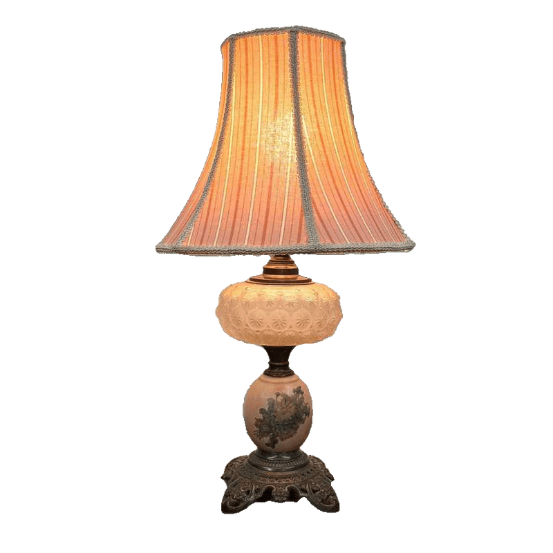 Electrified Glass Pressed Oil Lamp | Pink Floral Table Lighting | Vintage Star Electrified Lamp
