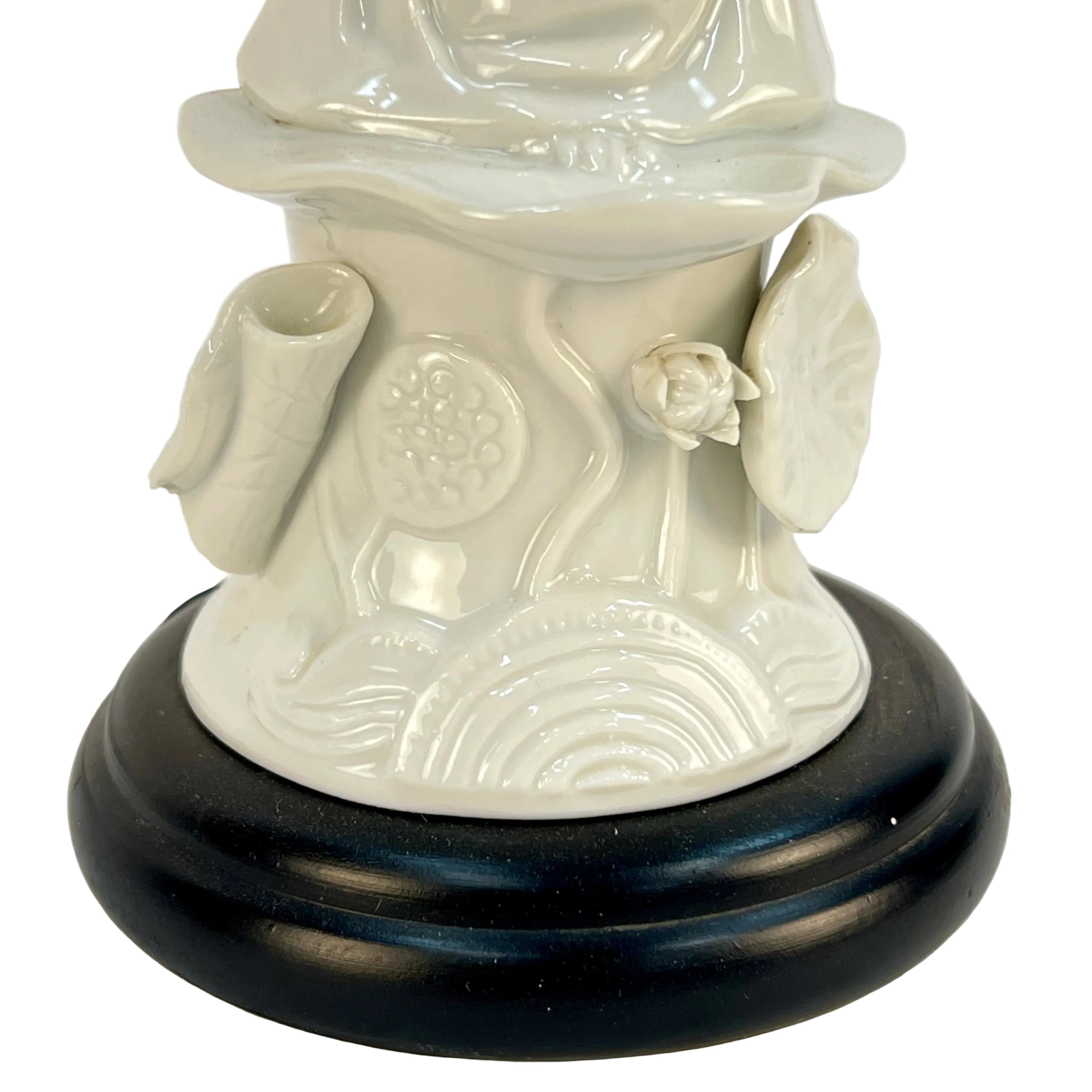 Vintage Blanc de Chine Guan Yin Table Lamp with Custom Handmade Blue & White Lampshade Included | Asian Ceramic Goddess Lamp | Chinoiserie Decor