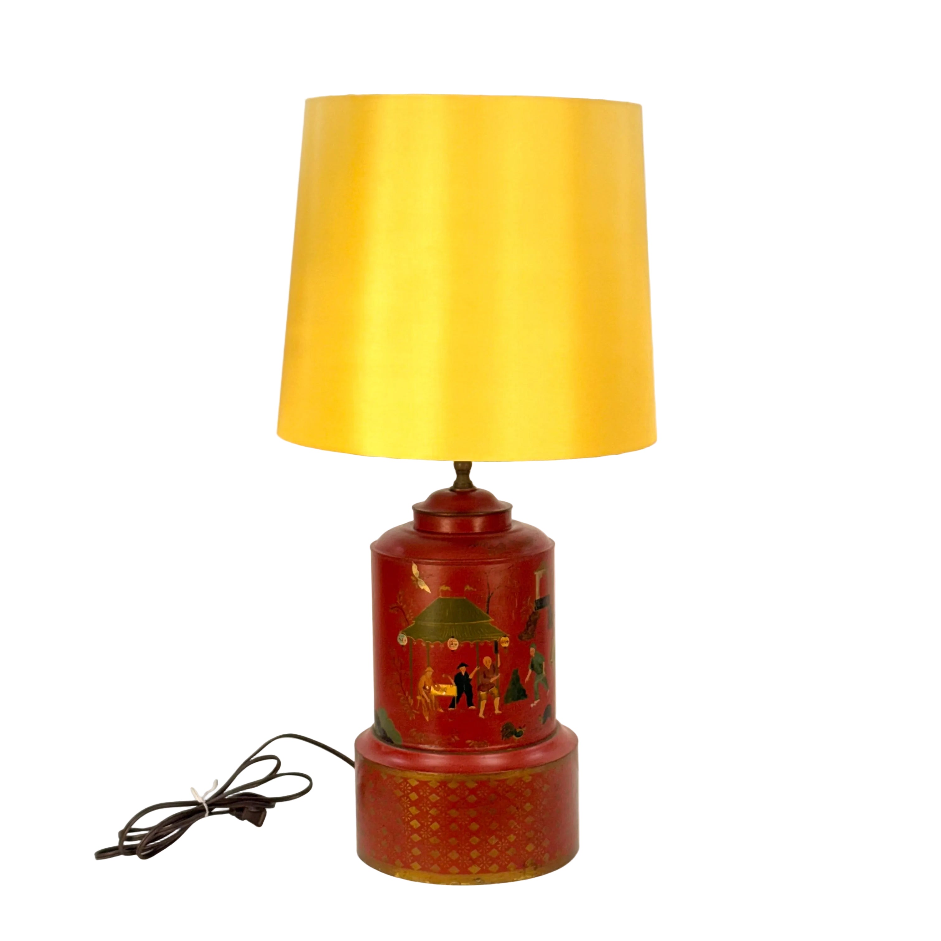 Pair of Large Hand Painted Japanese Market Scene Lamps