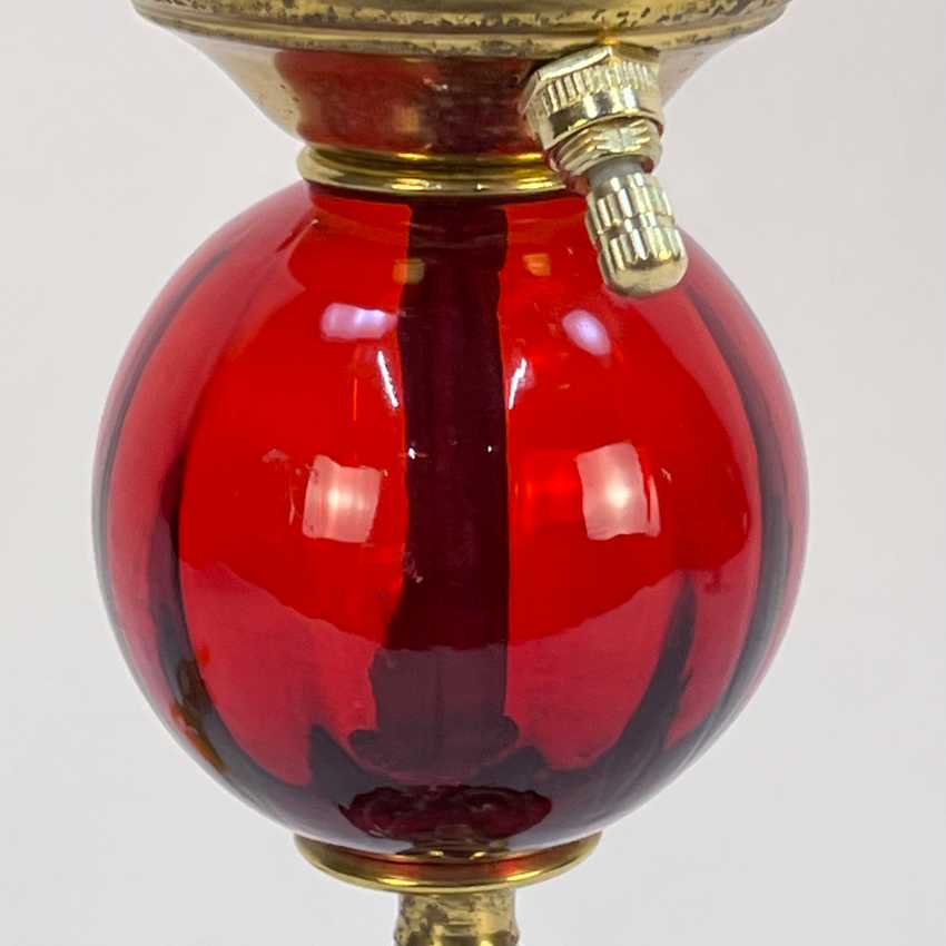 Small Red Glass and Brass Lamp