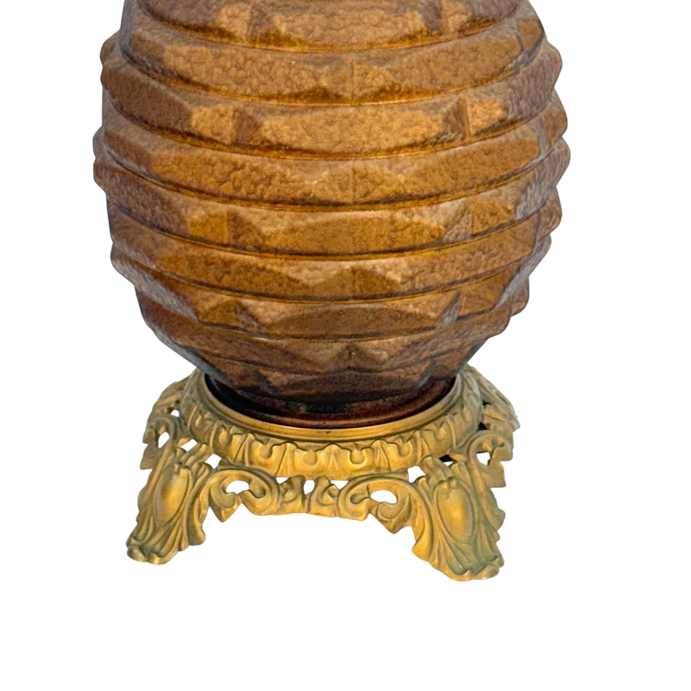 Vintage Mid Century Beehive Table Lamp | Brown Glass Night Light Lamp | Brass Tone MCM Lighting