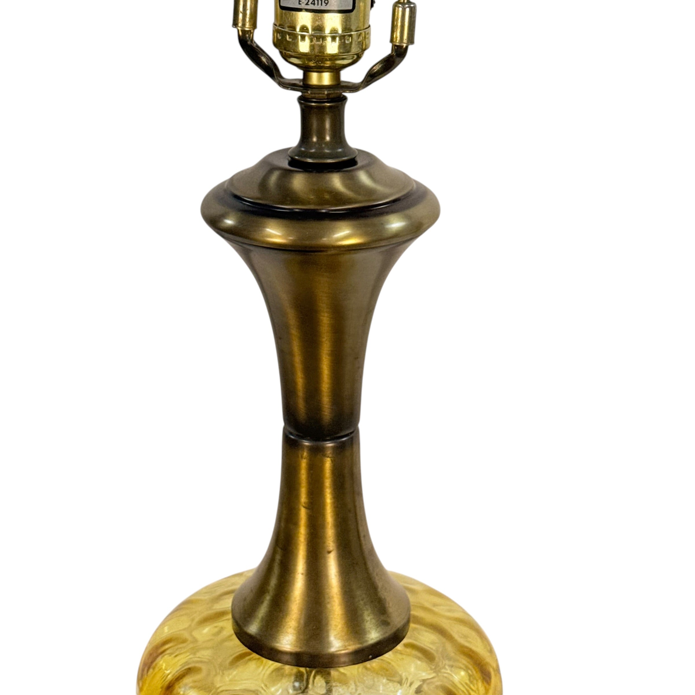 Vintage Mid Century Modern Amber Glass Table Lamp | Brass Tone MCM Lighting