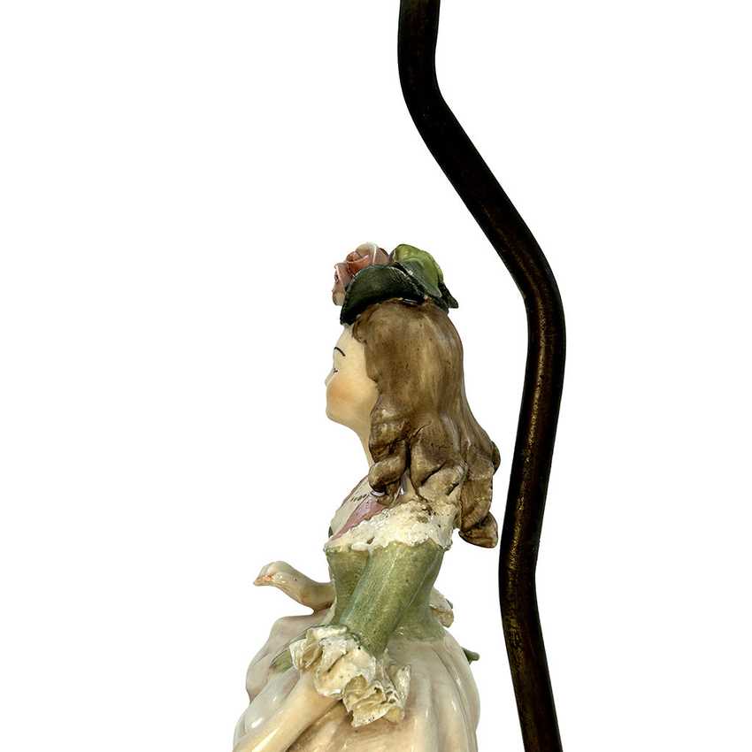 Vintage Capodimonte Style Porcelain Figurine Table Lamp | 17th Century Gentle Lady Courtier Statue | Ornate Brass Tiered Dragon & Filigree Base Statement Light