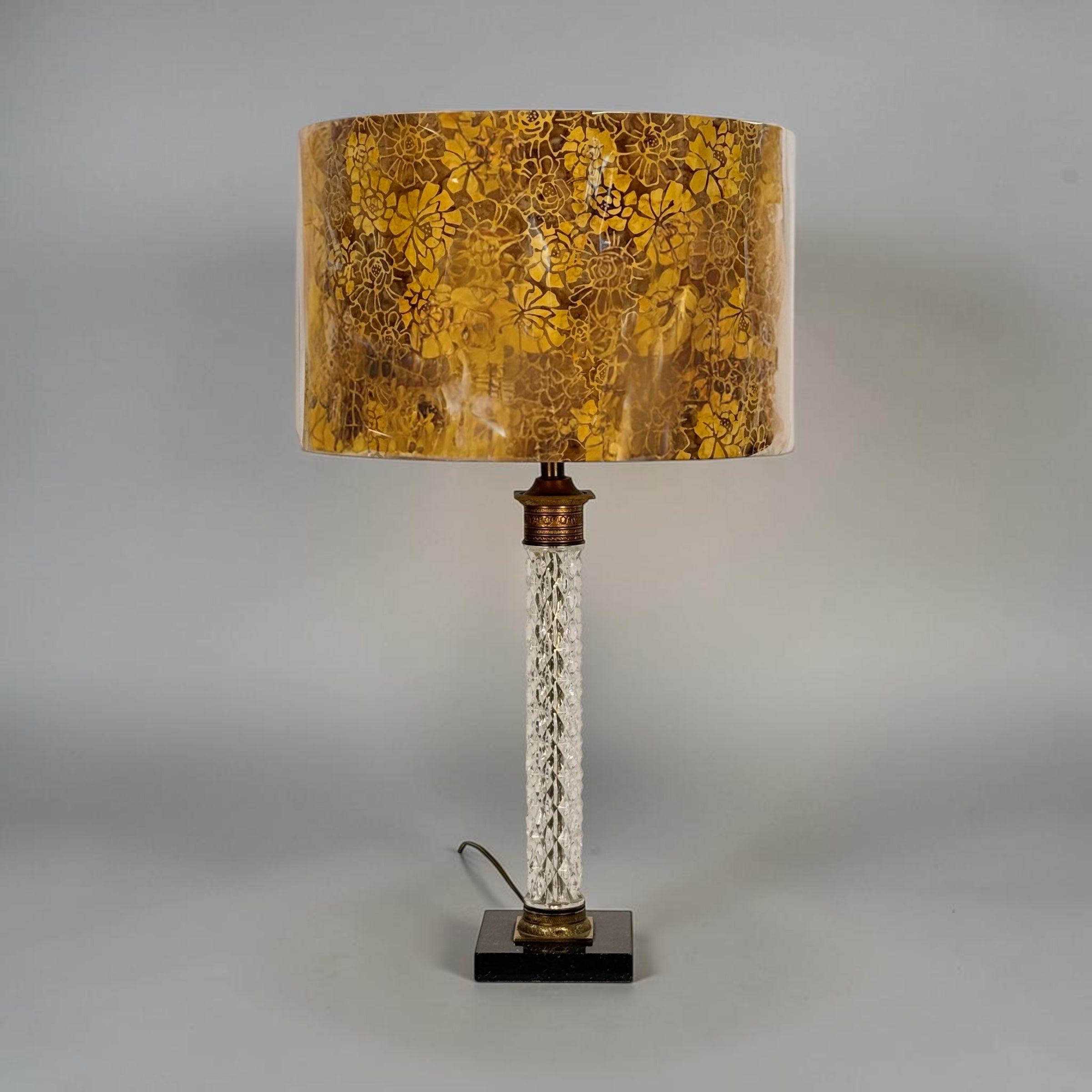 Yellow and Brown Floral Drum Lampshade, 16 Inch Cotton Batik Lampshade, Handmade Floral Lampshade