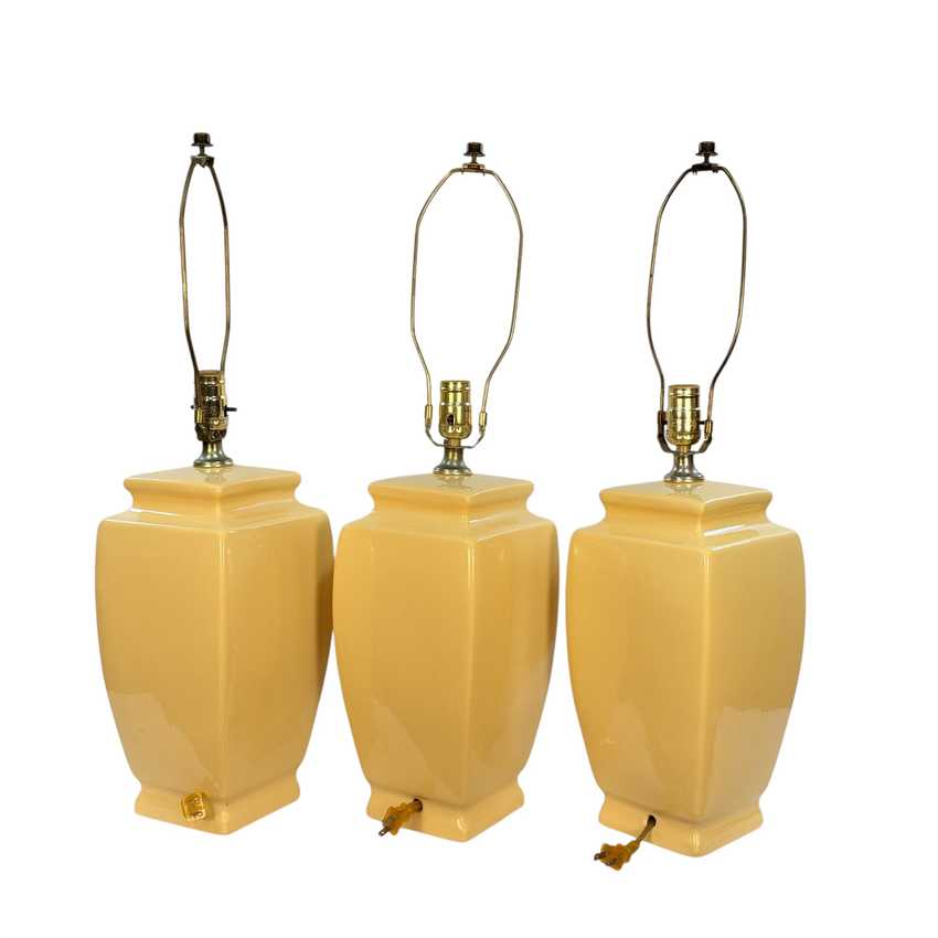 Set of 3 Yellow Ceramic Table Lamps | Matching Ginger Jar Style Lamps | Butter Yellow Bedroom and Living Room Lighting