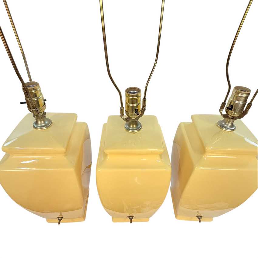 Set of 3 Yellow Ceramic Table Lamps | Matching Ginger Jar Style Lamps | Butter Yellow Bedroom and Living Room Lighting