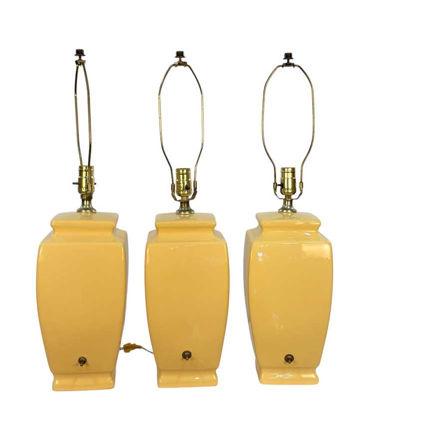 Set of 3 Yellow Ceramic Table Lamps | Matching Ginger Jar Style Lamps | Butter Yellow Bedroom and Living Room Lighting