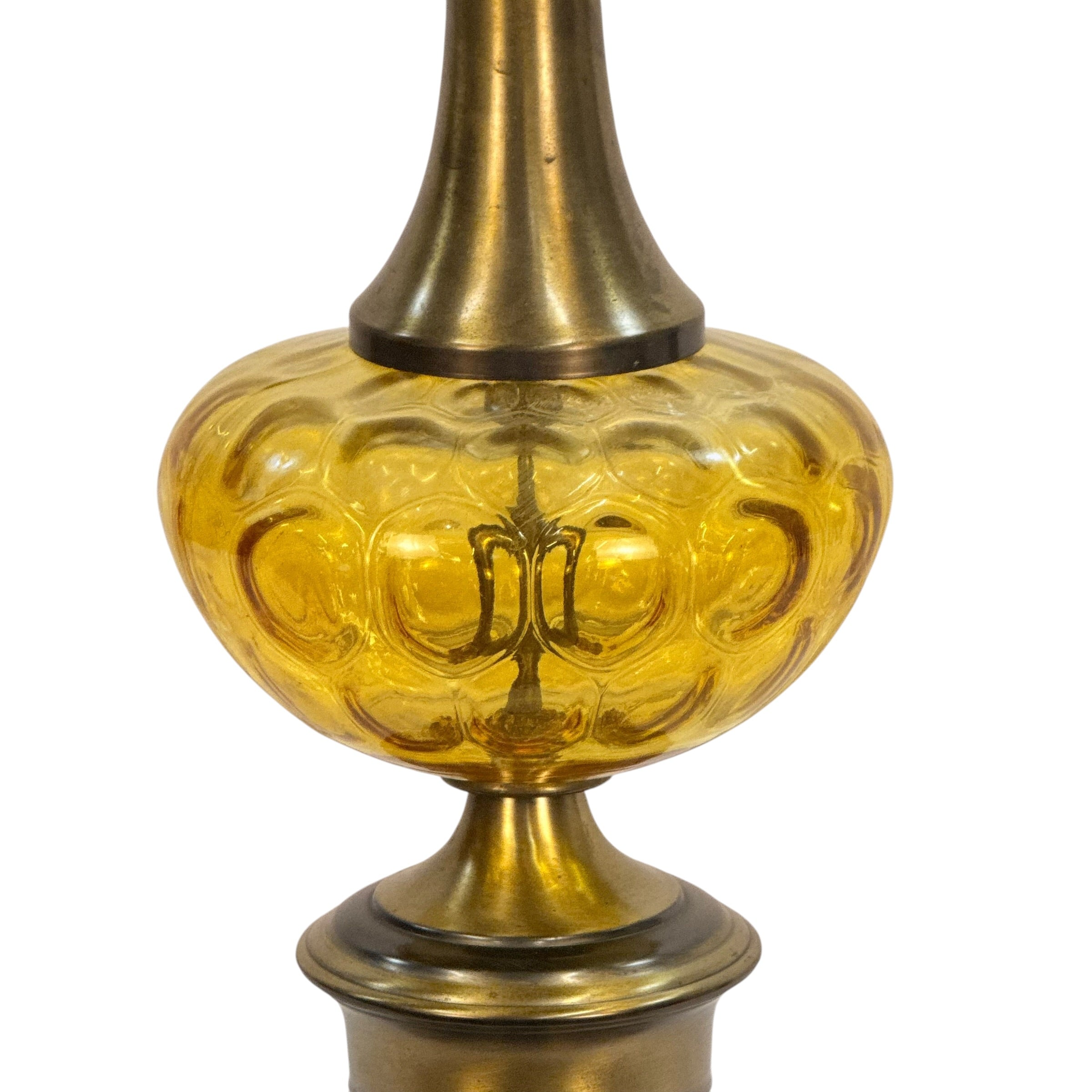 Vintage Mid Century Modern Amber Glass Table Lamp | Brass Tone MCM Lighting
