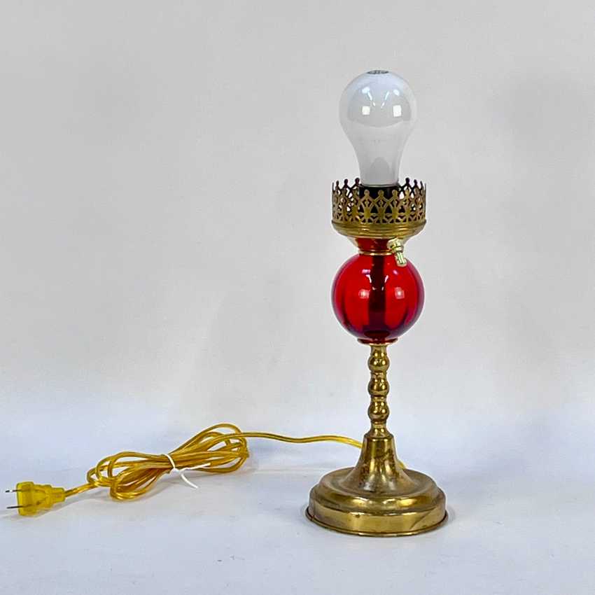 Small Red Glass and Brass Lamp