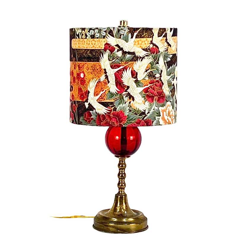 Small Red Glass and Brass Lamp