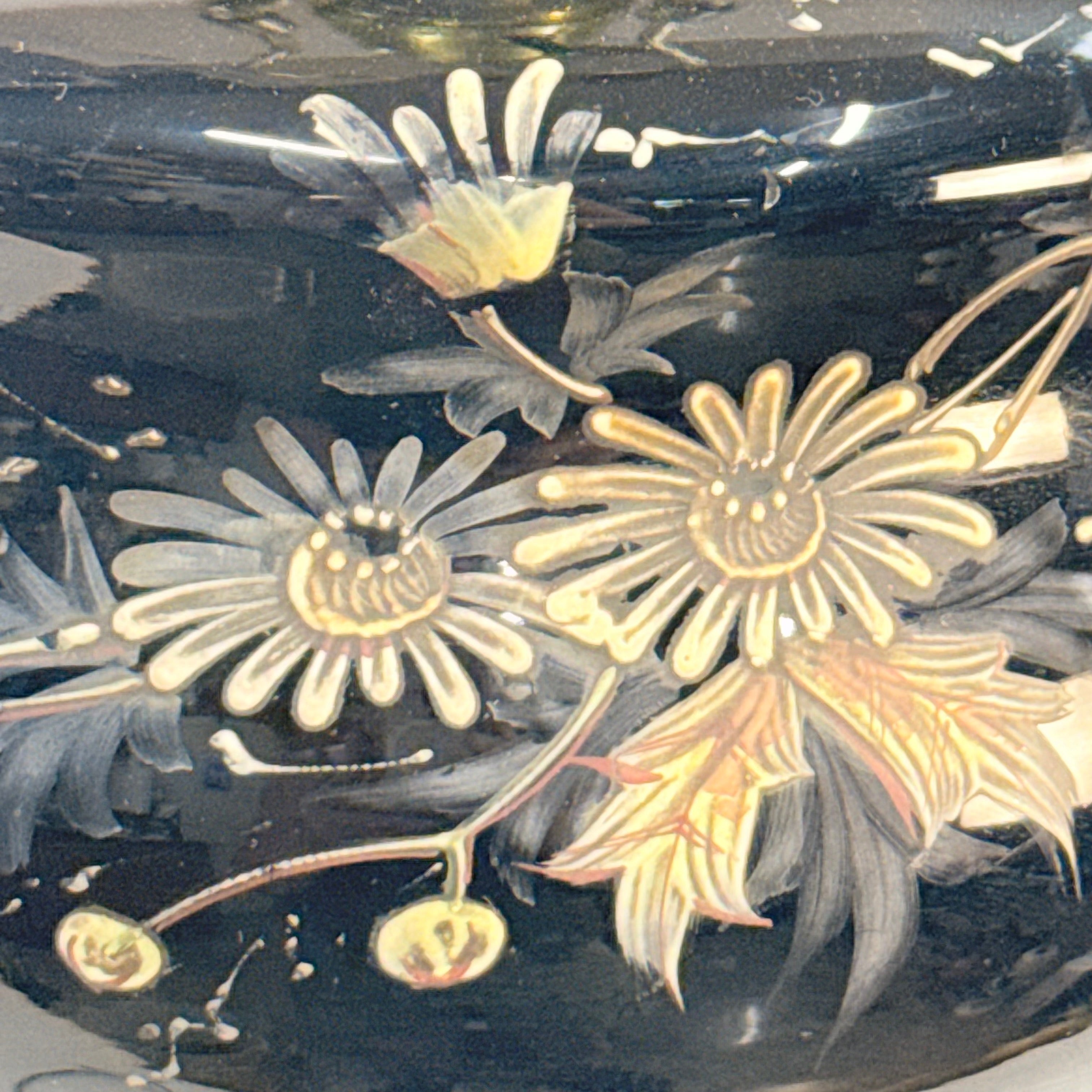 Antique Black Glass Oil Lamp Converted to Electric | Hand Painted Floral Table Lamp
