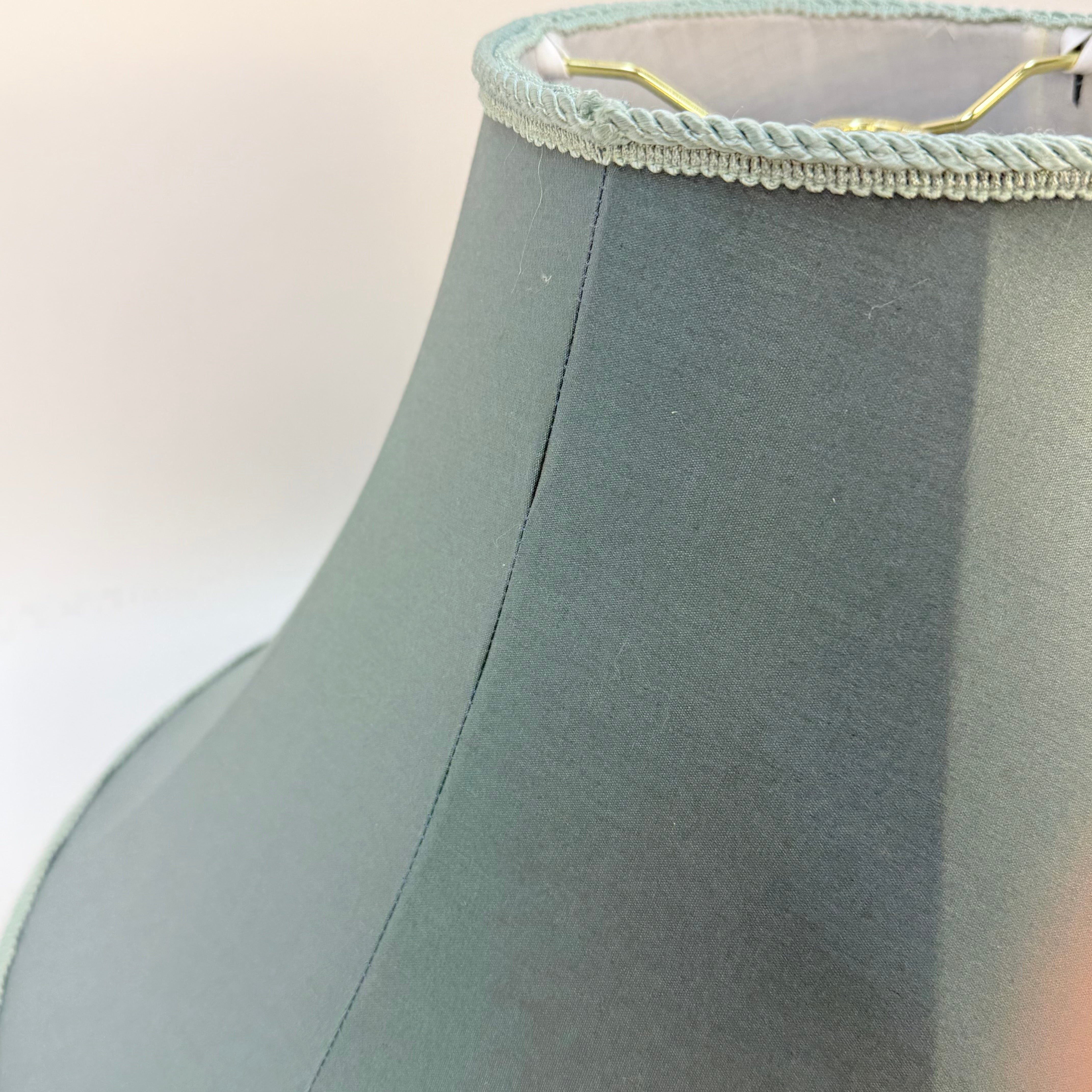 Handmade Green Bell Lampshade | Hand Sewn Fabric Shade | Soft Sage Green with Light Green Trim | 18.5" Bottom | Artisan Lampshade