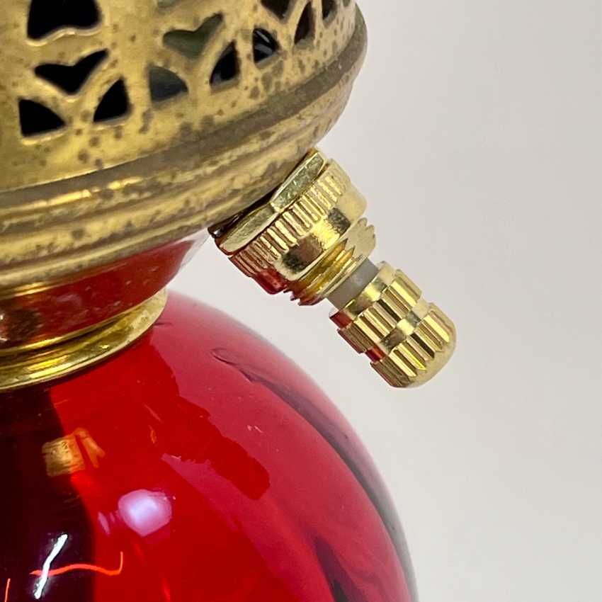 Small Red Glass and Brass Lamp