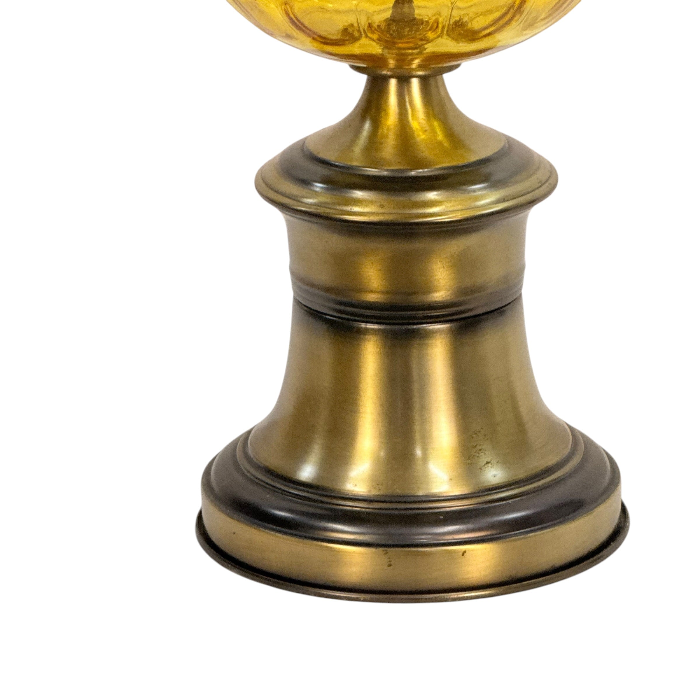 Vintage Mid Century Modern Amber Glass Table Lamp | Brass Tone MCM Lighting