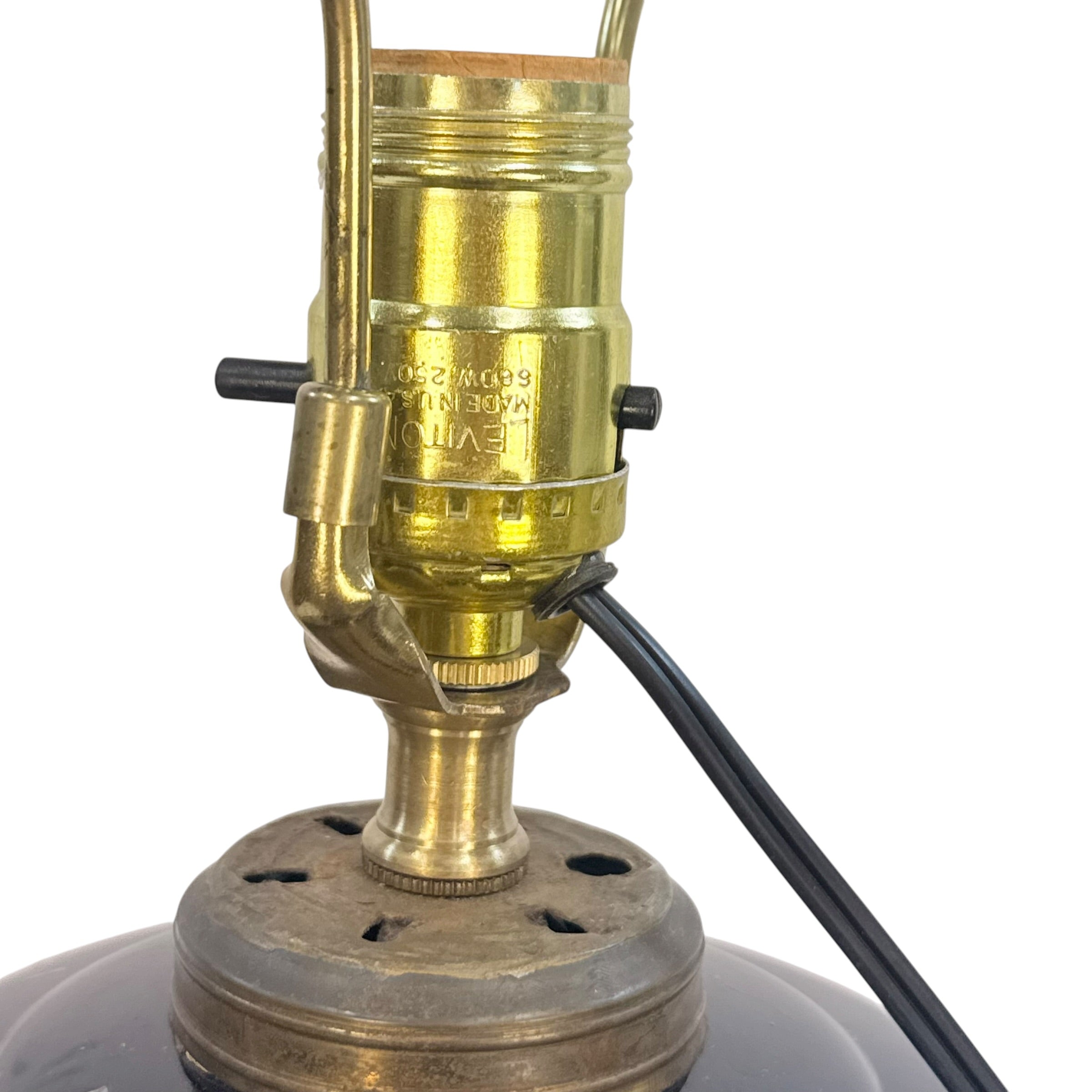Antique Black Glass Oil Lamp Converted to Electric | Hand Painted Floral Table Lamp