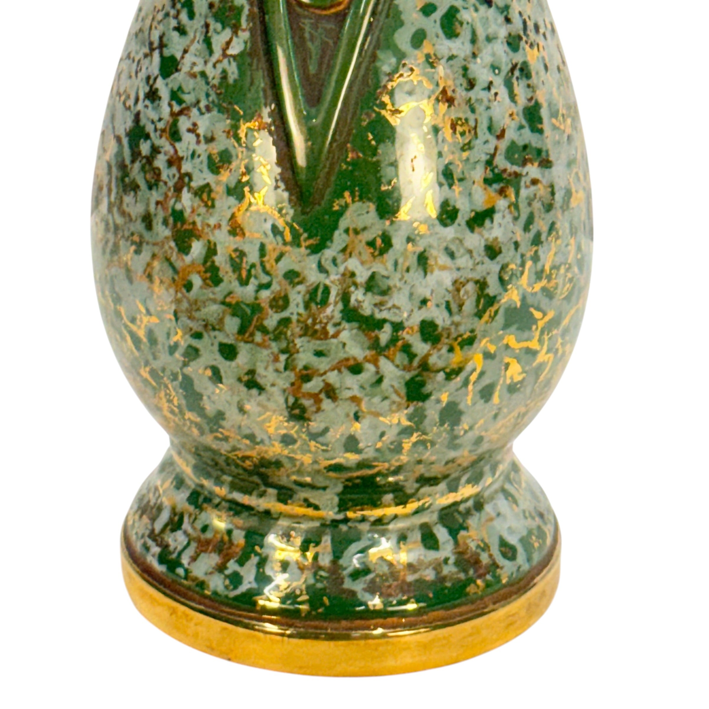 Vintage Mid Century Modern Green Ceramic Table Lamp | Gold Accent MCM Lighting