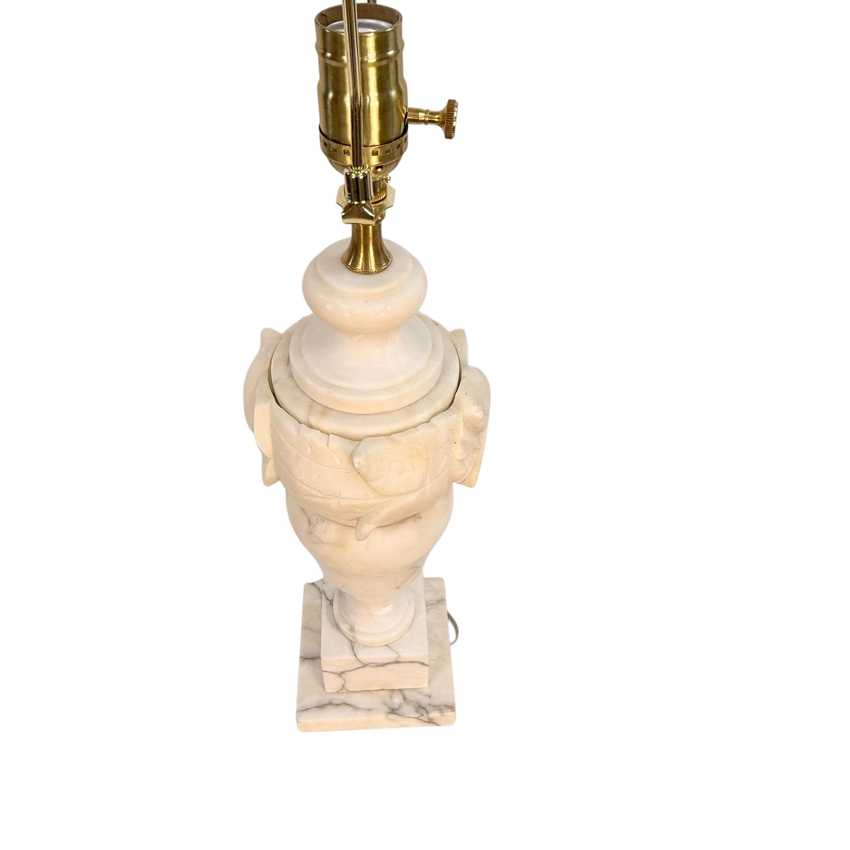 Vintage Carved Alabaster &amp; Marble Table Lamp Floral Urn 25” Restored