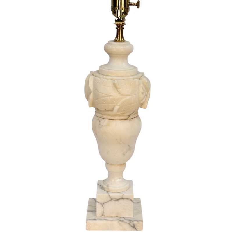 Vintage Carved Alabaster &amp; Marble Table Lamp Floral Urn 25” Restored