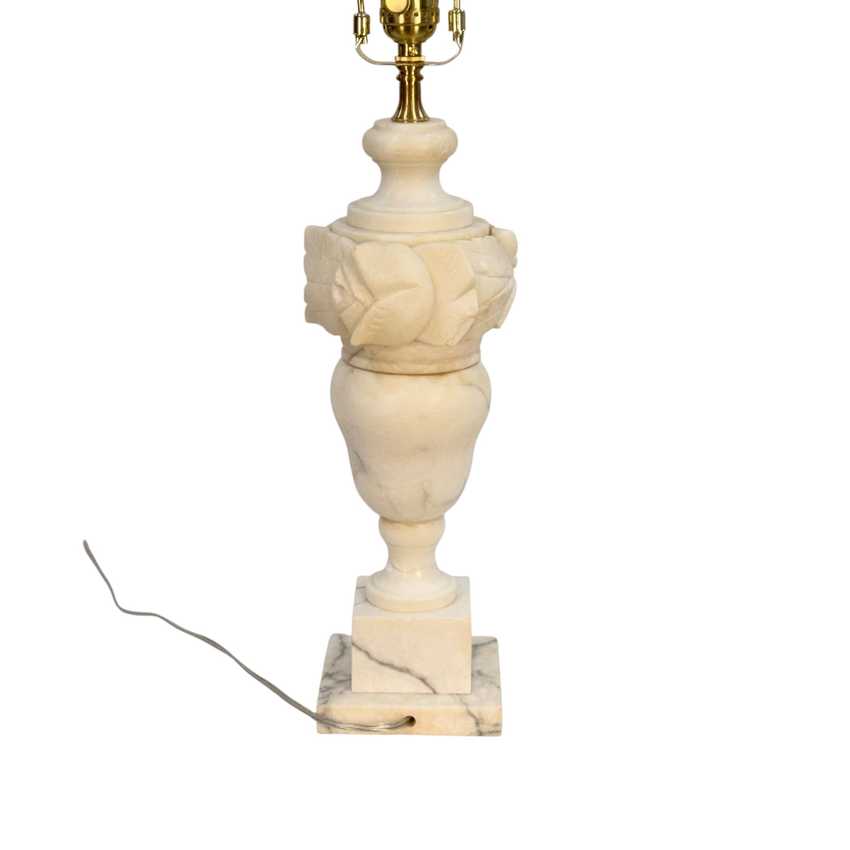 Vintage Carved Alabaster &amp; Marble Table Lamp Floral Urn 25” Restored