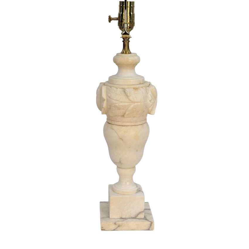 Vintage Carved Alabaster &amp; Marble Table Lamp Floral Urn 25” Restored