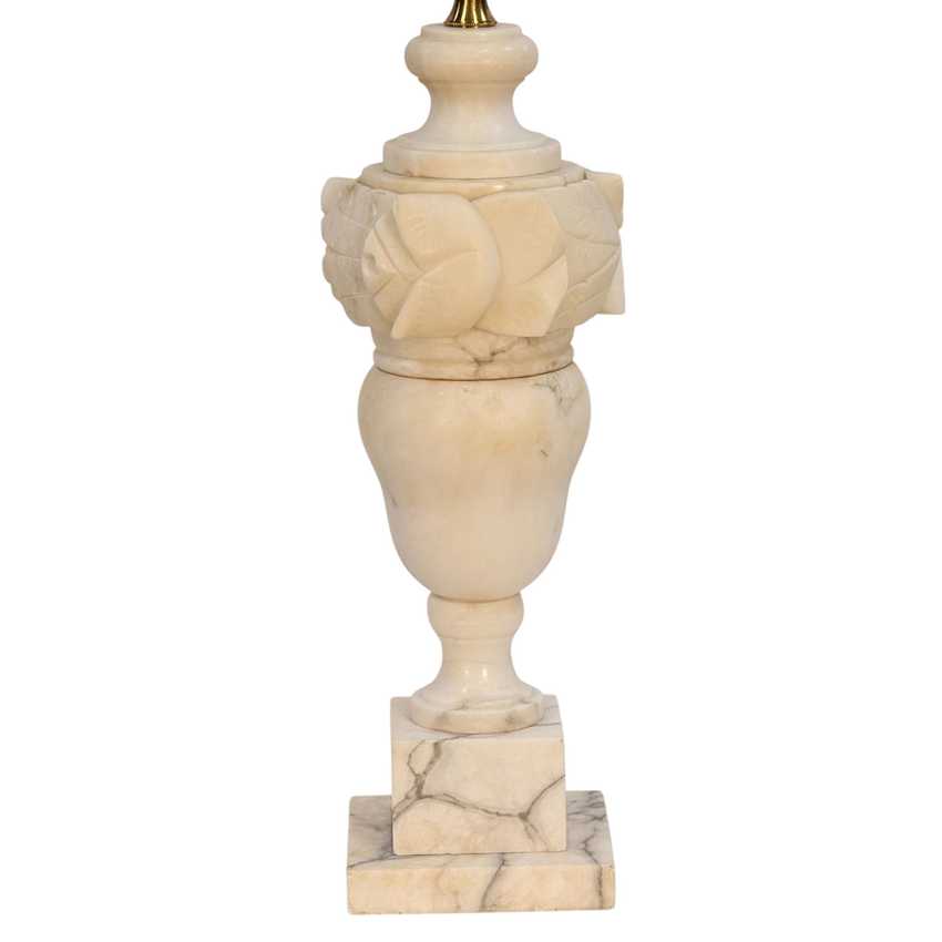 Vintage Carved Alabaster &amp; Marble Table Lamp Floral Urn 25” Restored