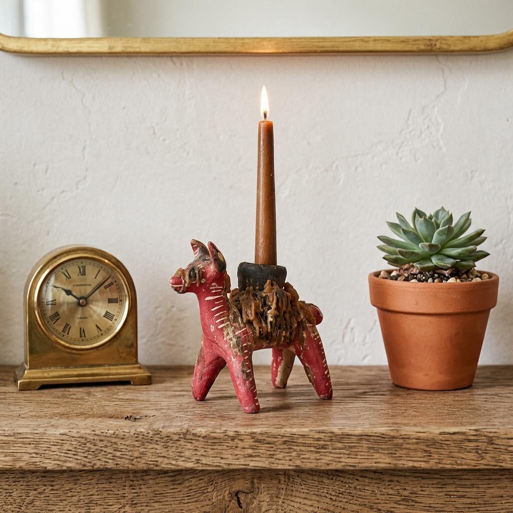 Vintage Alpaca Shaped Nahua Chililico Hidalgo Mexican Folk Art Candle Holder