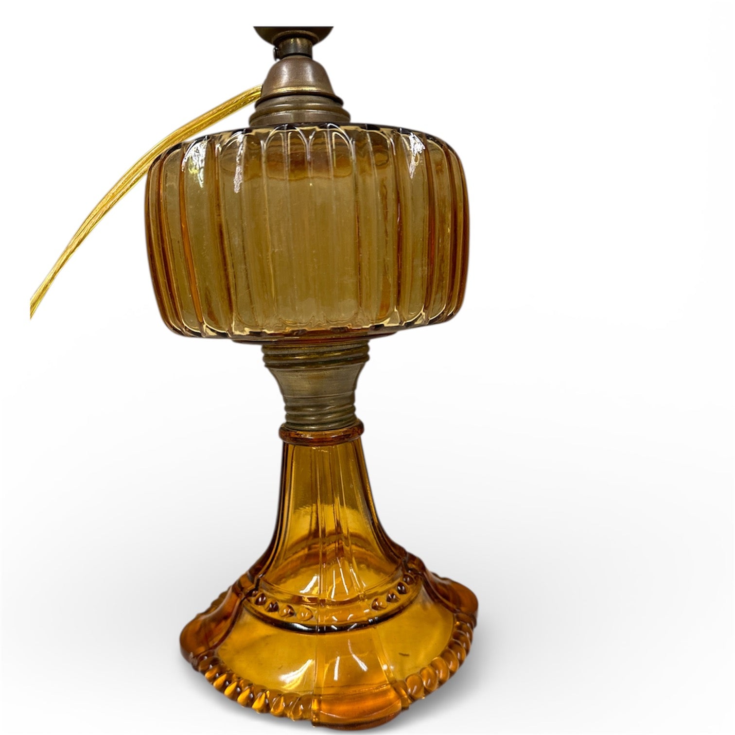 Electrified US Glass Co Amber Oil Lamp