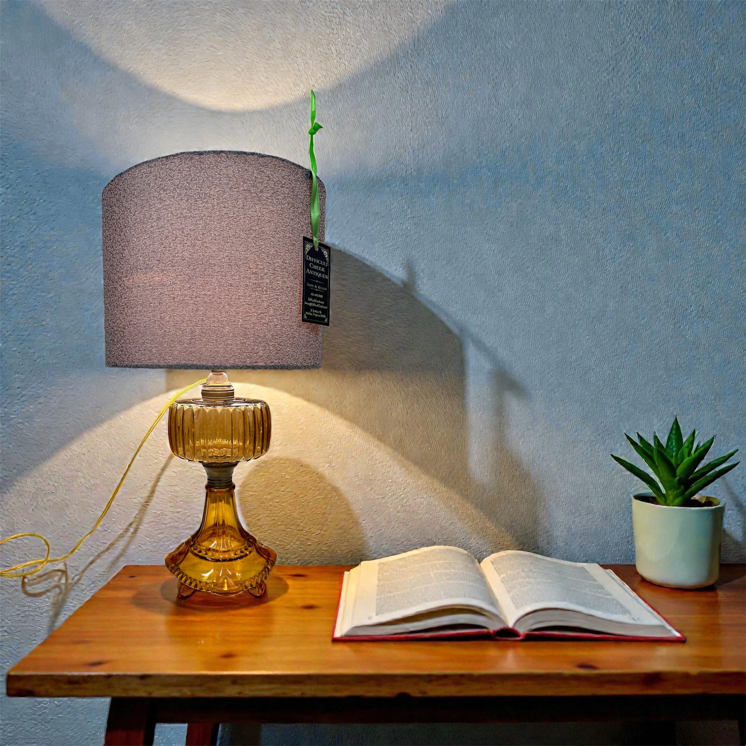 Electrified US Glass Co Amber Oil Lamp