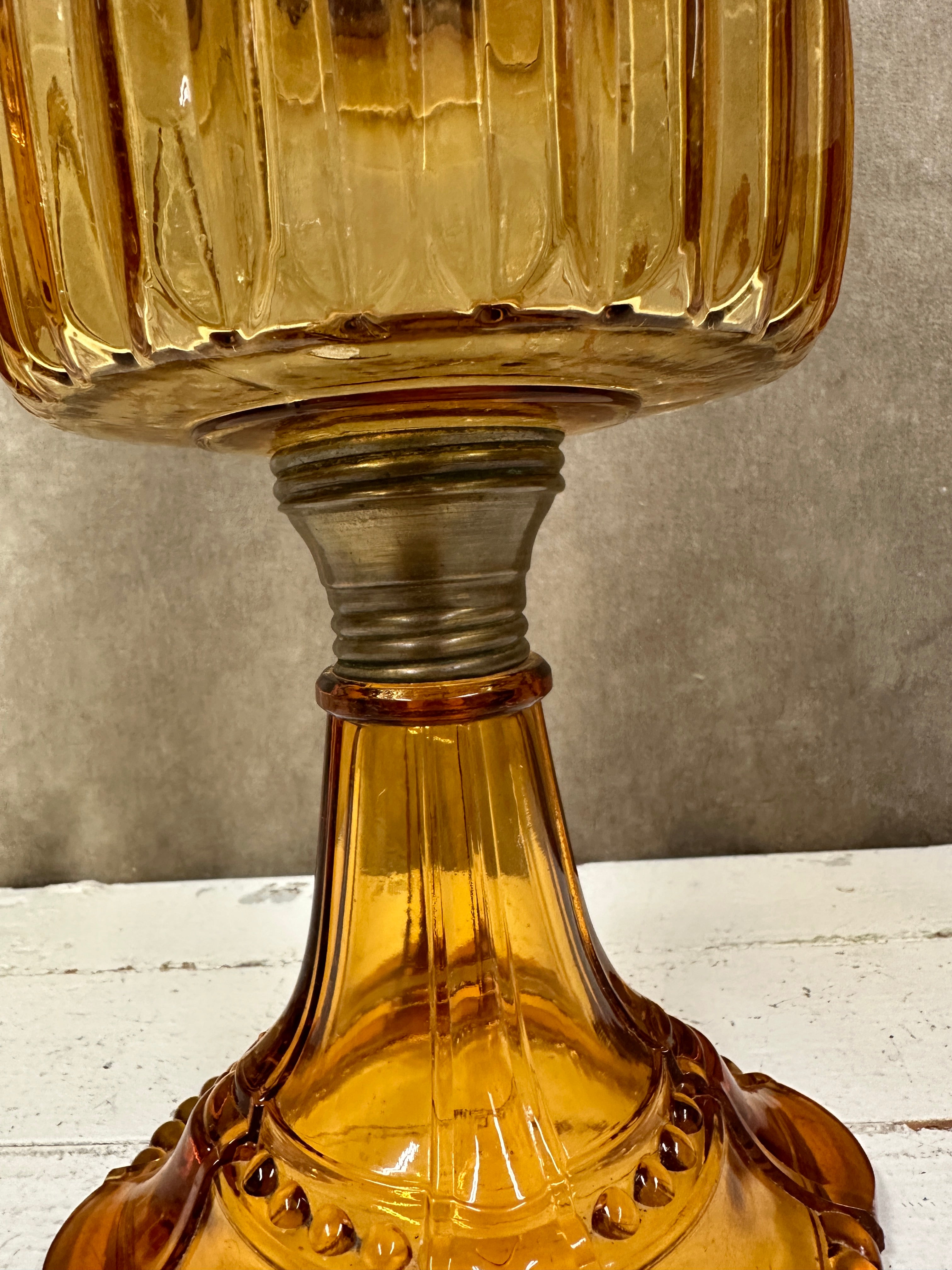 Electrified US Glass Co Amber Oil Lamp