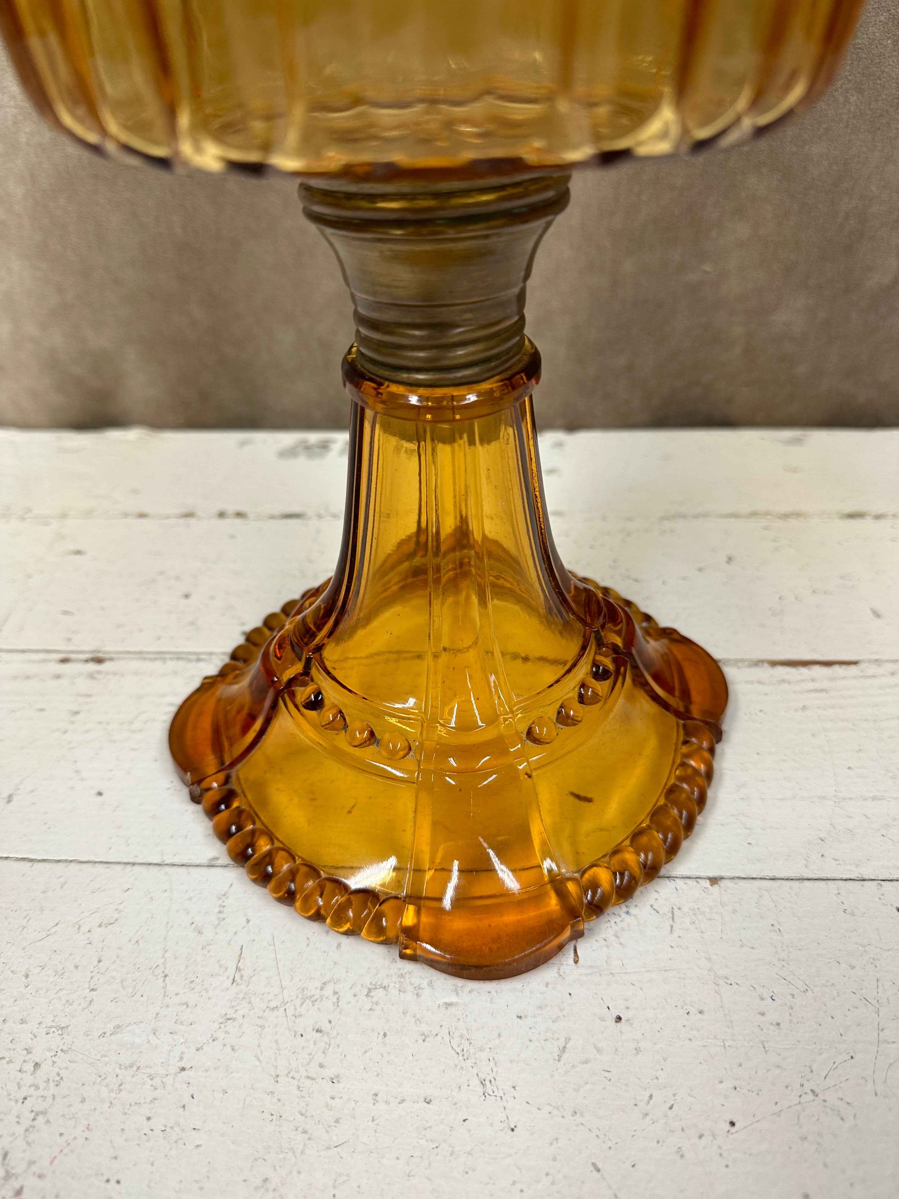 Electrified US Glass Co Amber Oil Lamp