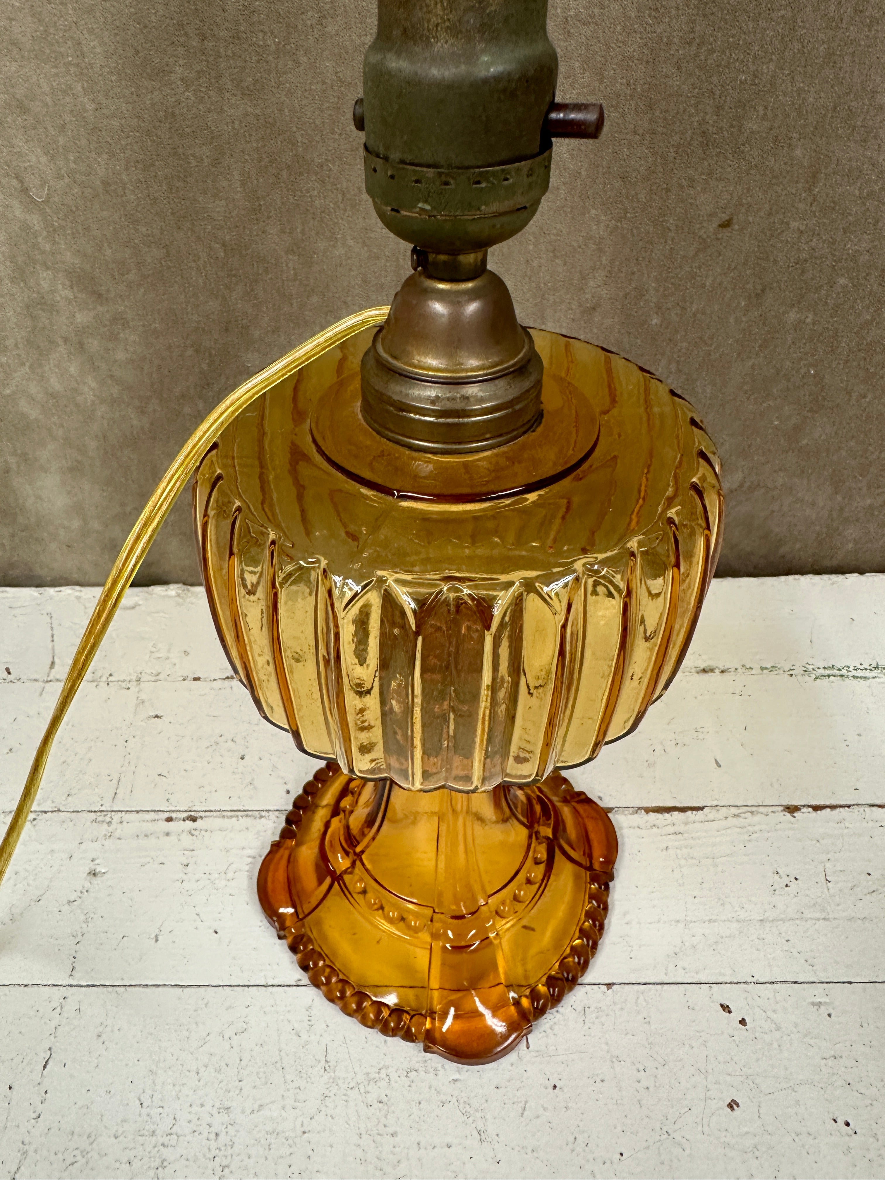 Electrified US Glass Co Amber Oil Lamp