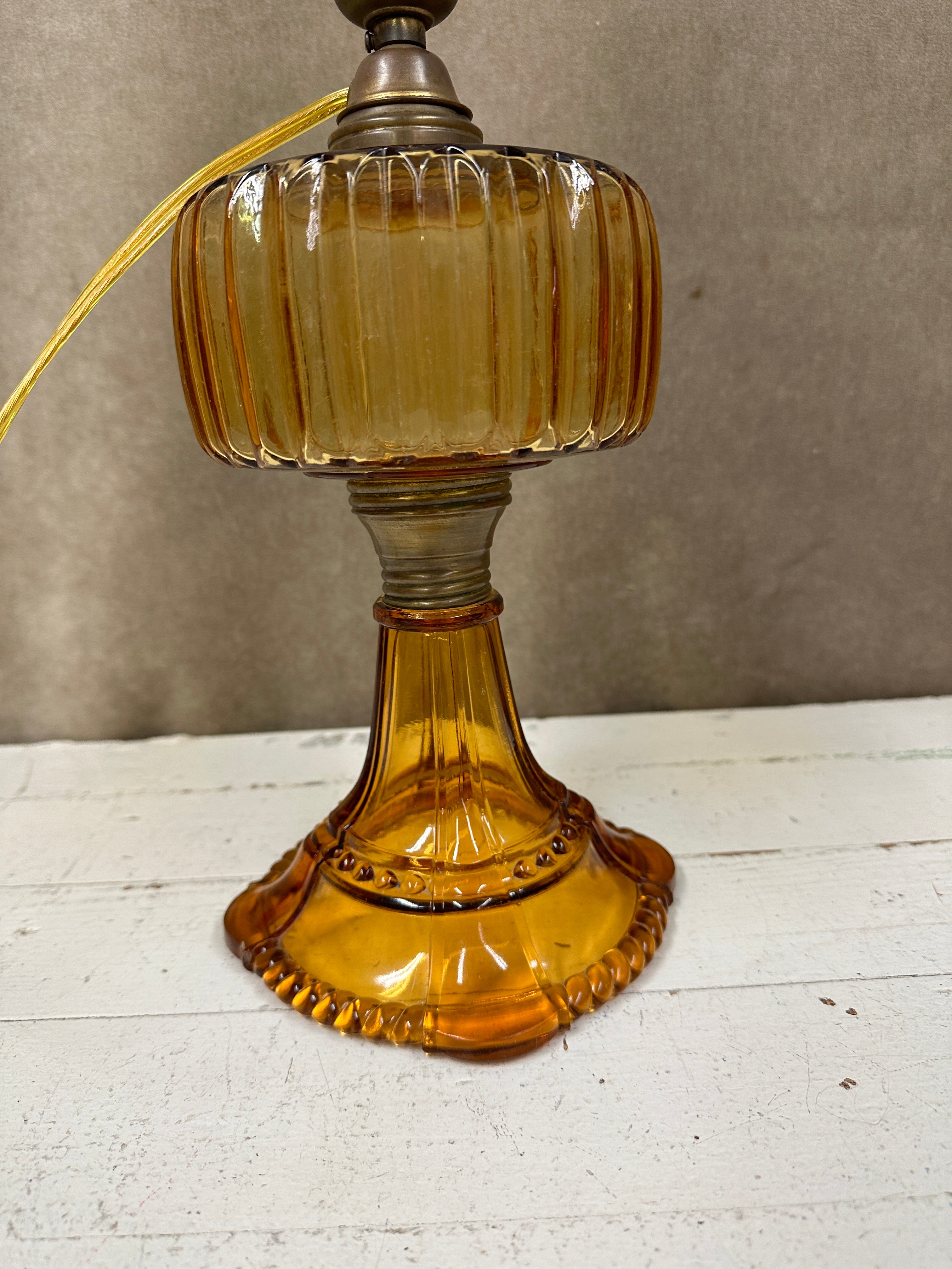 Electrified US Glass Co Amber Oil Lamp
