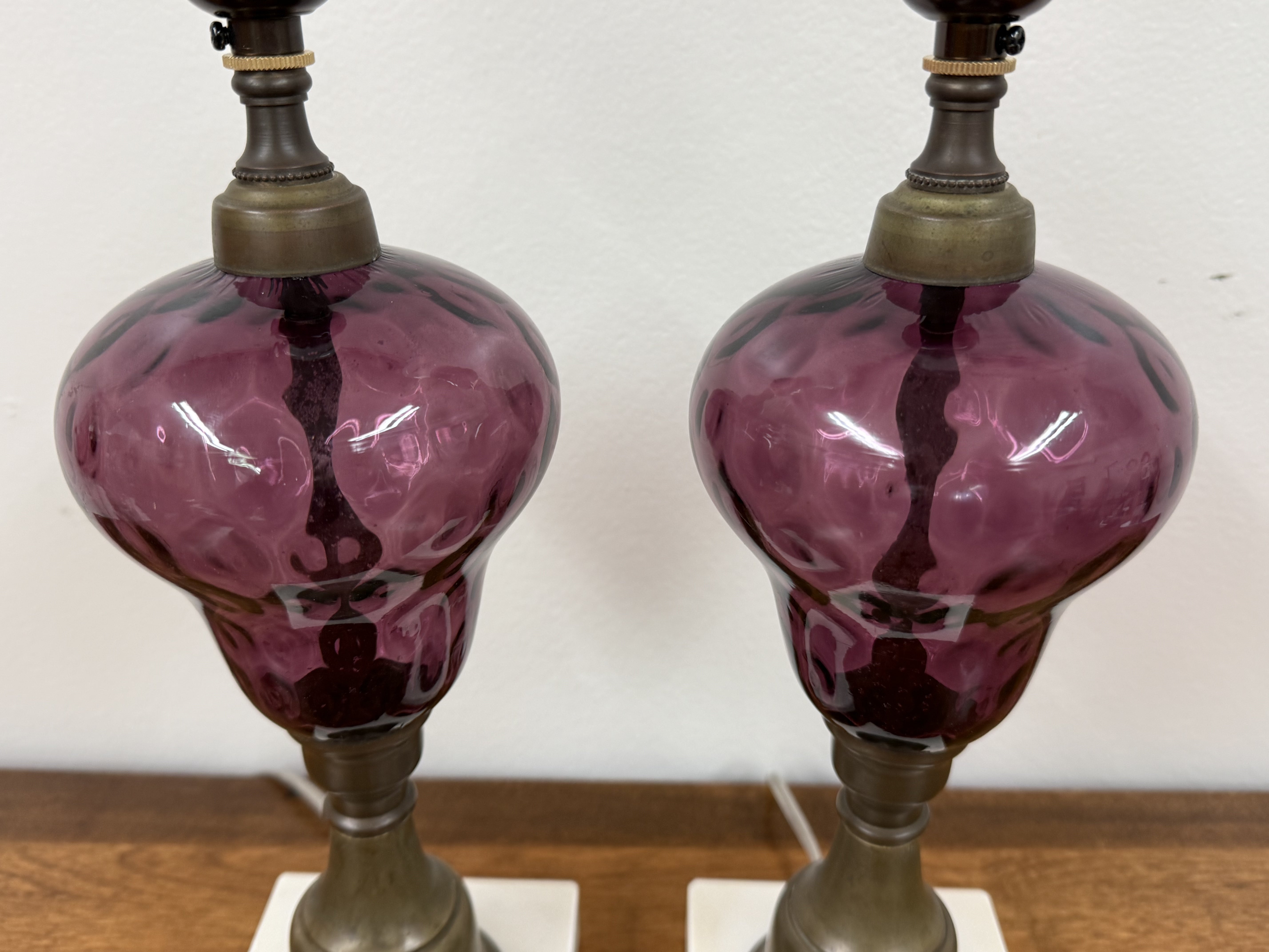 PAIR of Amethyst Glass Lamps