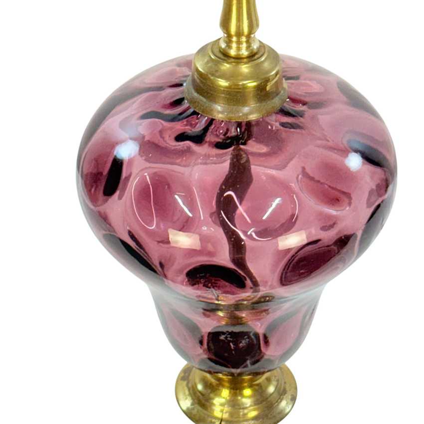 Vintage Amethyst Glass Table Lamp, Purple Thumbprint Glass Lamp, Brass Marble Base Lamp, Hollywood Regency Lighting