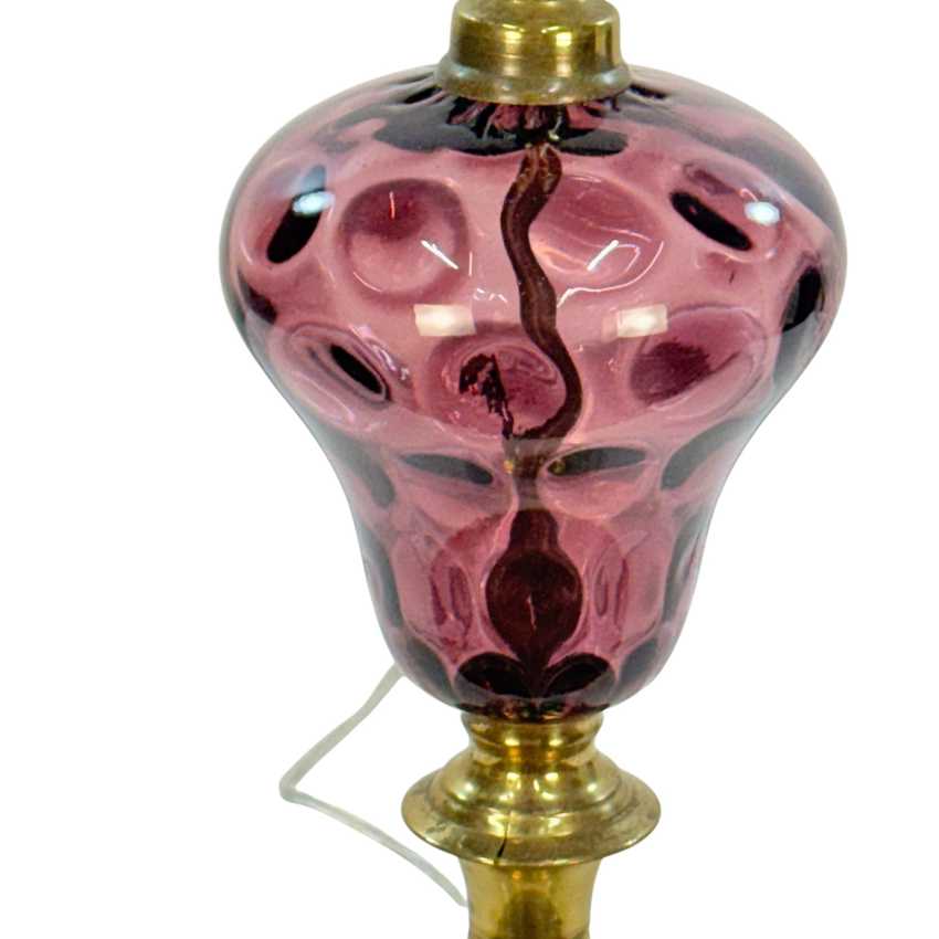 Vintage Amethyst Glass Table Lamp, Purple Thumbprint Glass Lamp, Brass Marble Base Lamp, Hollywood Regency Lighting