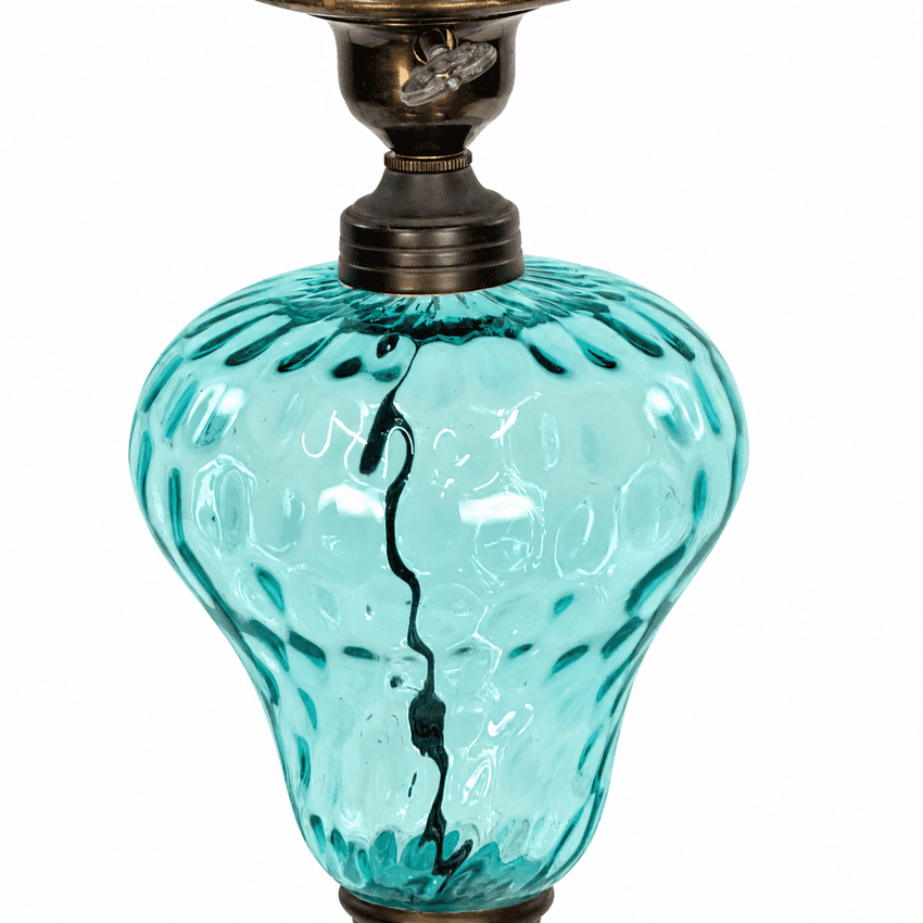Vintage Aqua Glass Table Lamp | Turquoise Blue Glass Lamp with White Marble Base | Hollywood Regency Accent Lighting