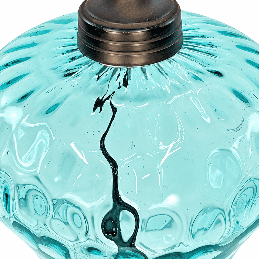 Vintage Aqua Glass Table Lamp | Turquoise Blue Glass Lamp with White Marble Base | Hollywood Regency Accent Lighting
