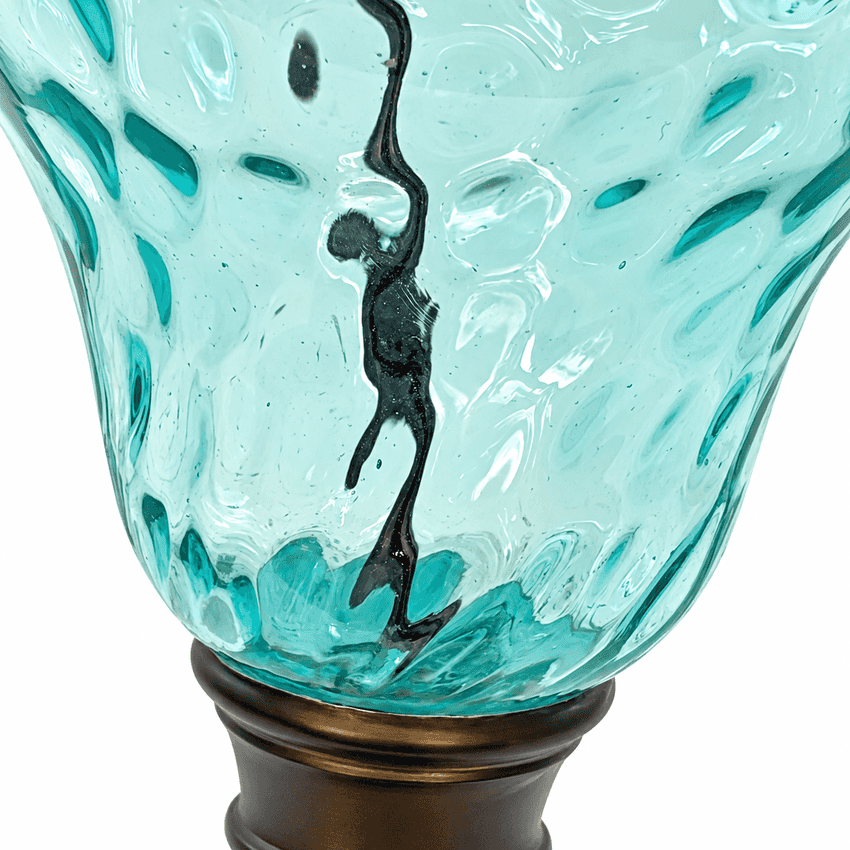 Vintage Aqua Glass Table Lamp | Turquoise Blue Glass Lamp with White Marble Base | Hollywood Regency Accent Lighting
