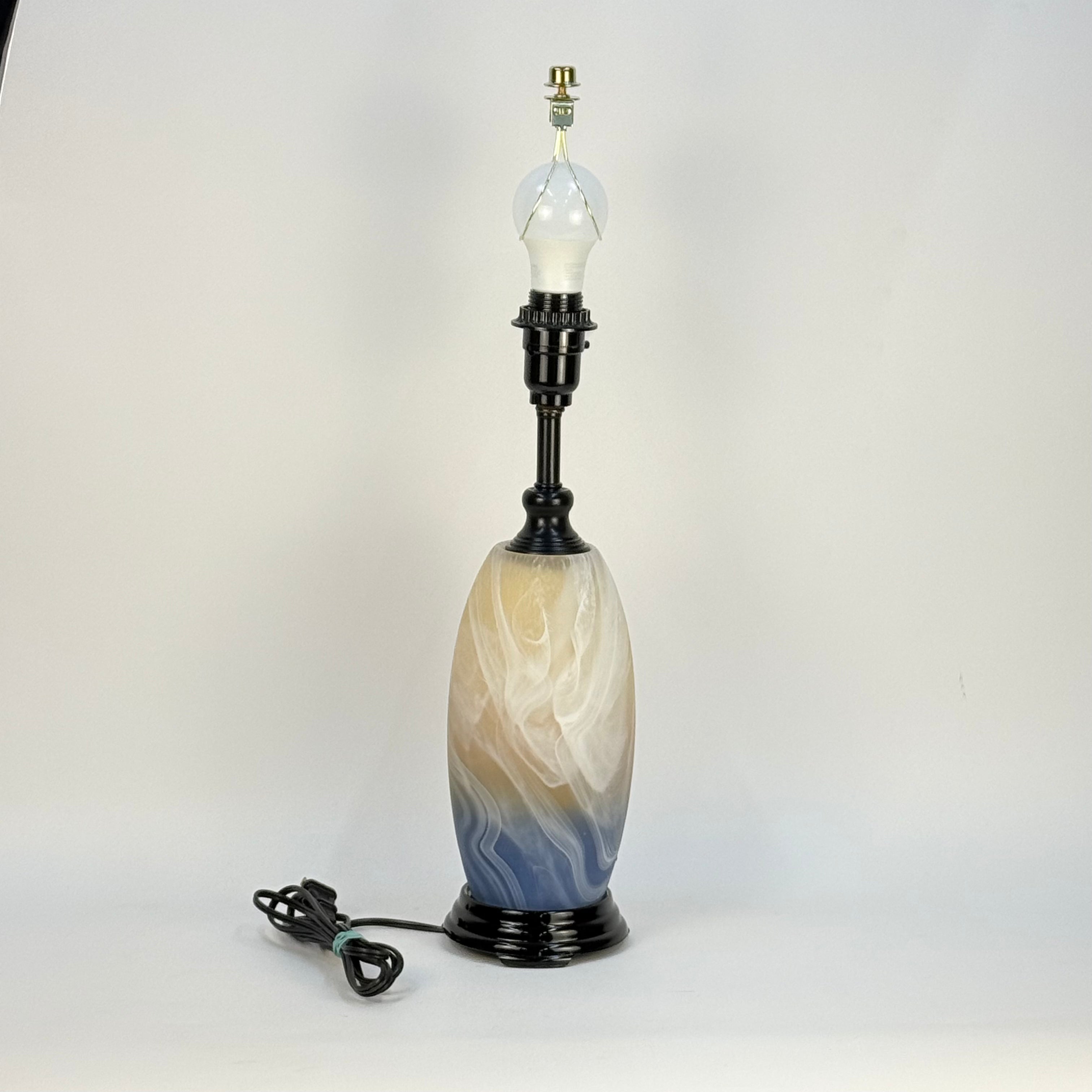 Art Glass Lamp in Blue, Sandy Brown and White