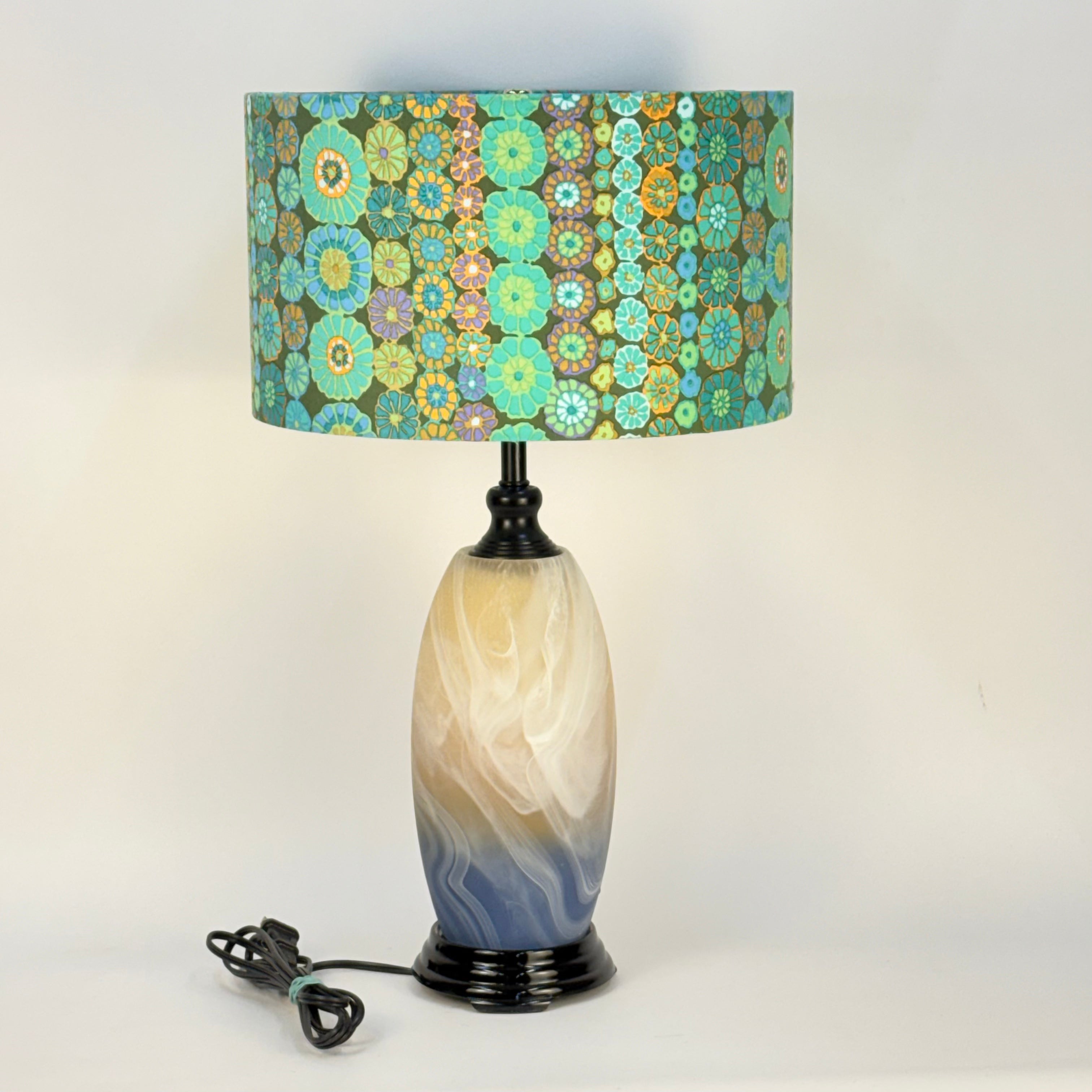 Art Glass Lamp in Blue, Sandy Brown and White