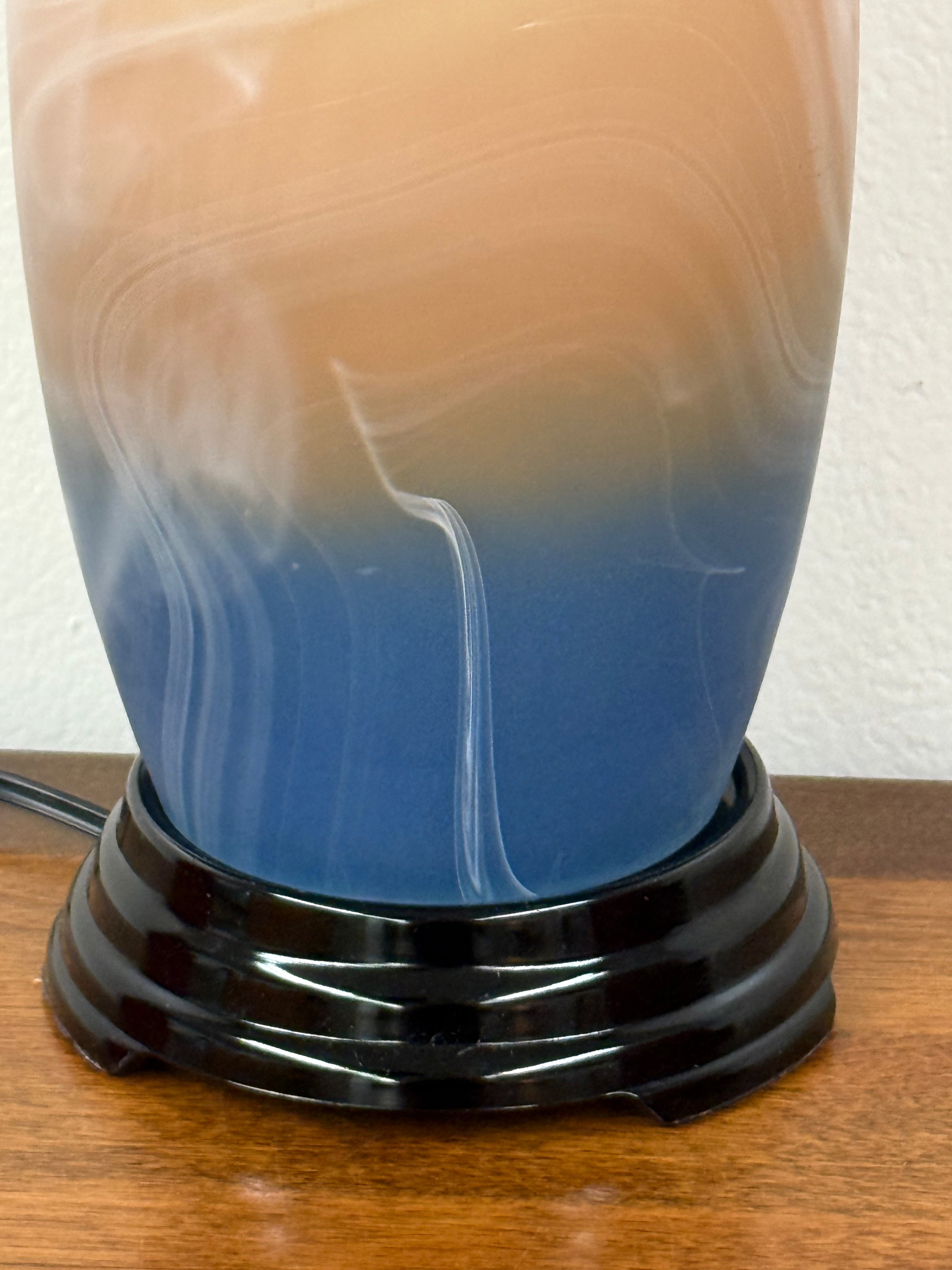 Art Glass Lamp in Blue, Sandy Brown and White