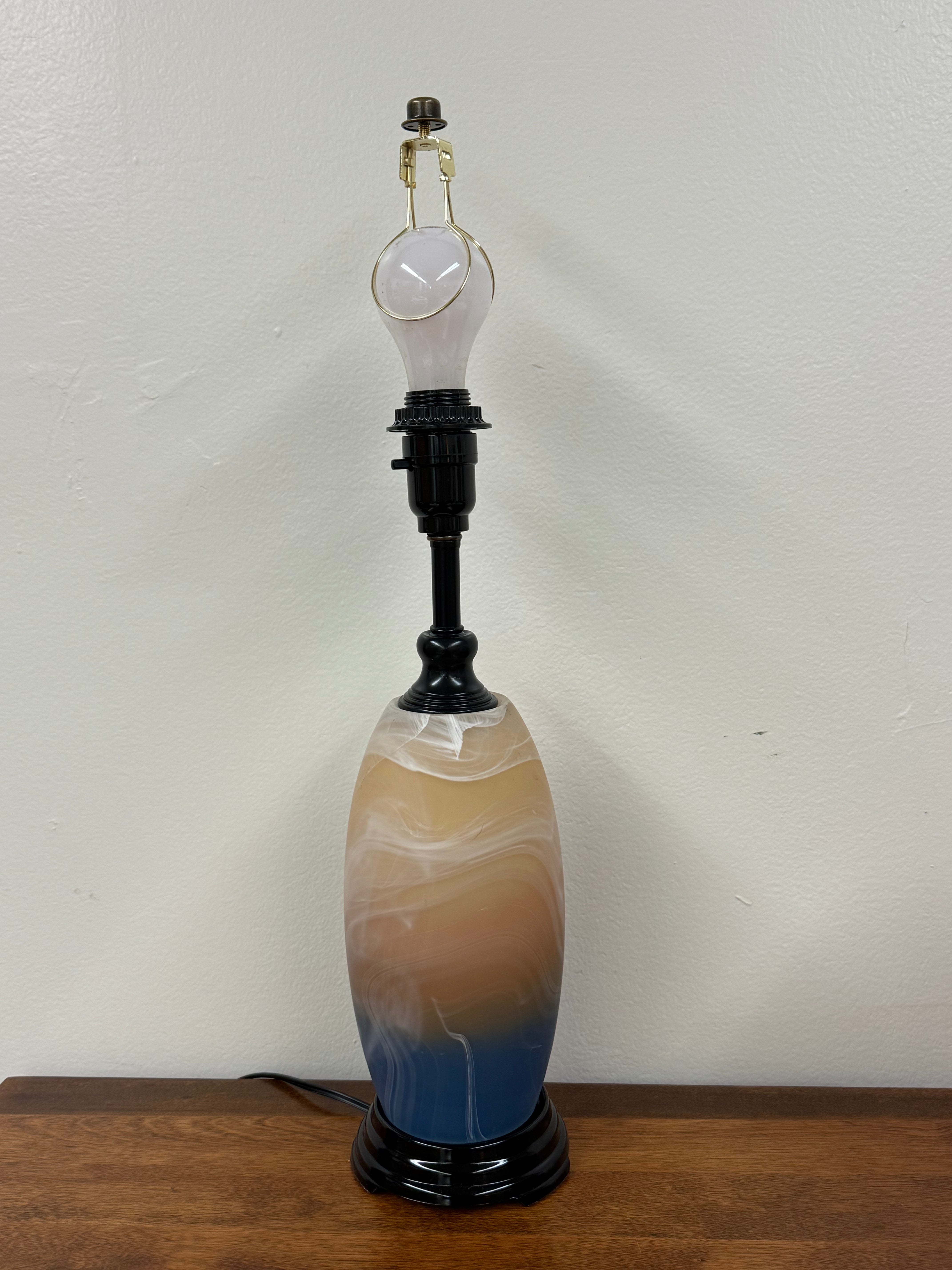 Art Glass Lamp in Blue, Sandy Brown and White
