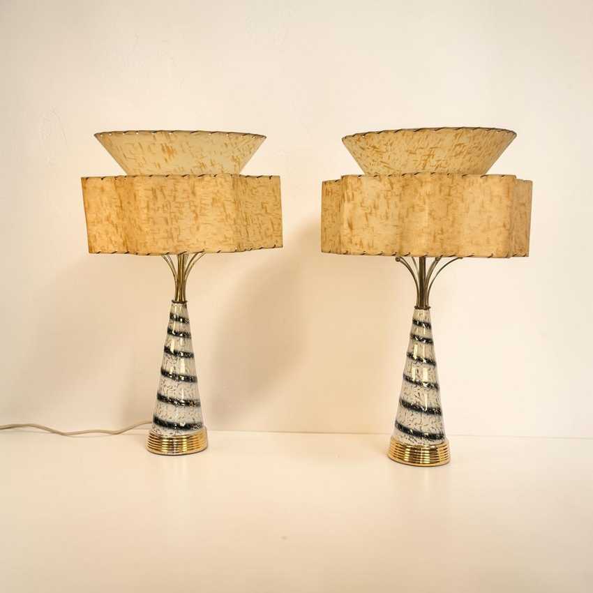 Atomic Swirl Lamp Pair, Mid Century Decorative Table Lamp Pair, Retro Space Age Atomic Lighting Pair, Fiberglass Shades