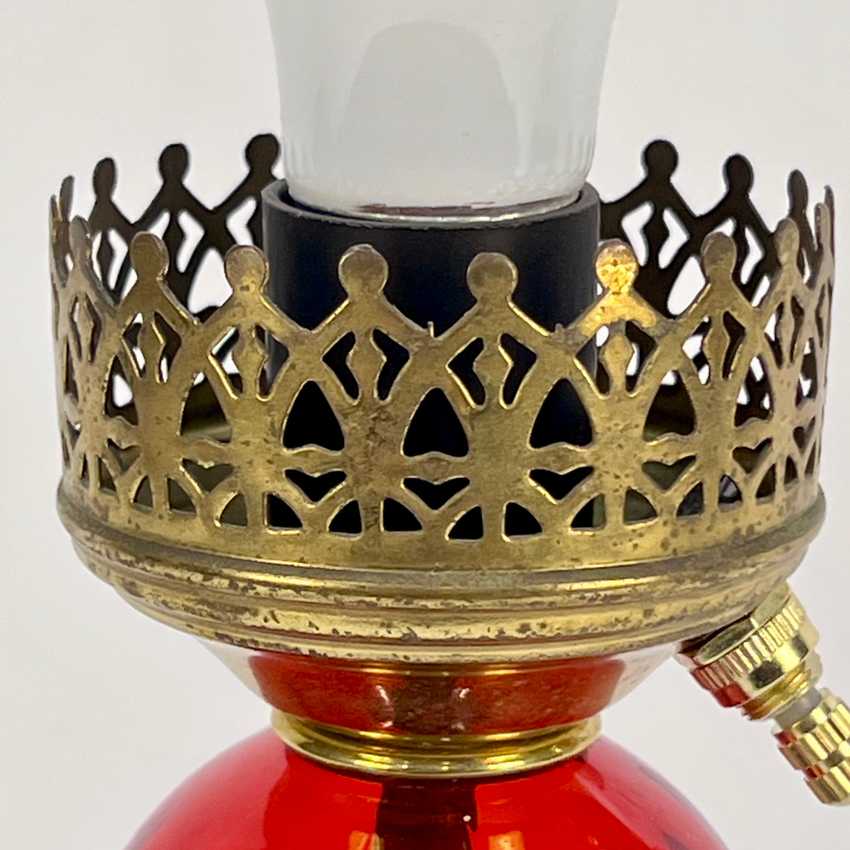 Small Red Glass and Brass Lamp