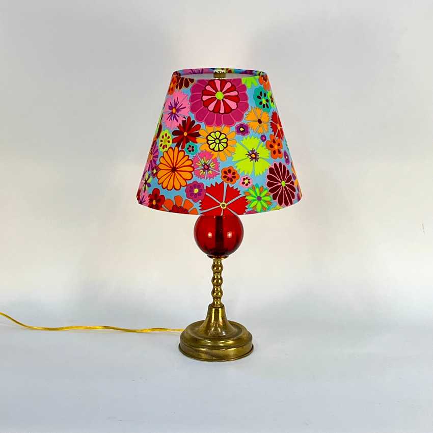 Small Red Glass and Brass Lamp