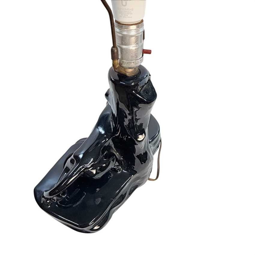 Vintage Black Ceramic Panther Lamp | Glossy Black Cat Table Lamp | Hollywood Regency Animal Lamp | Sculptural Vintage Lighting