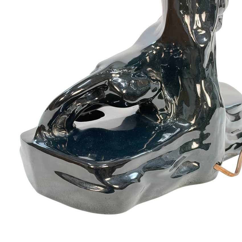 Vintage Black Ceramic Panther Lamp | Glossy Black Cat Table Lamp | Hollywood Regency Animal Lamp | Sculptural Vintage Lighting