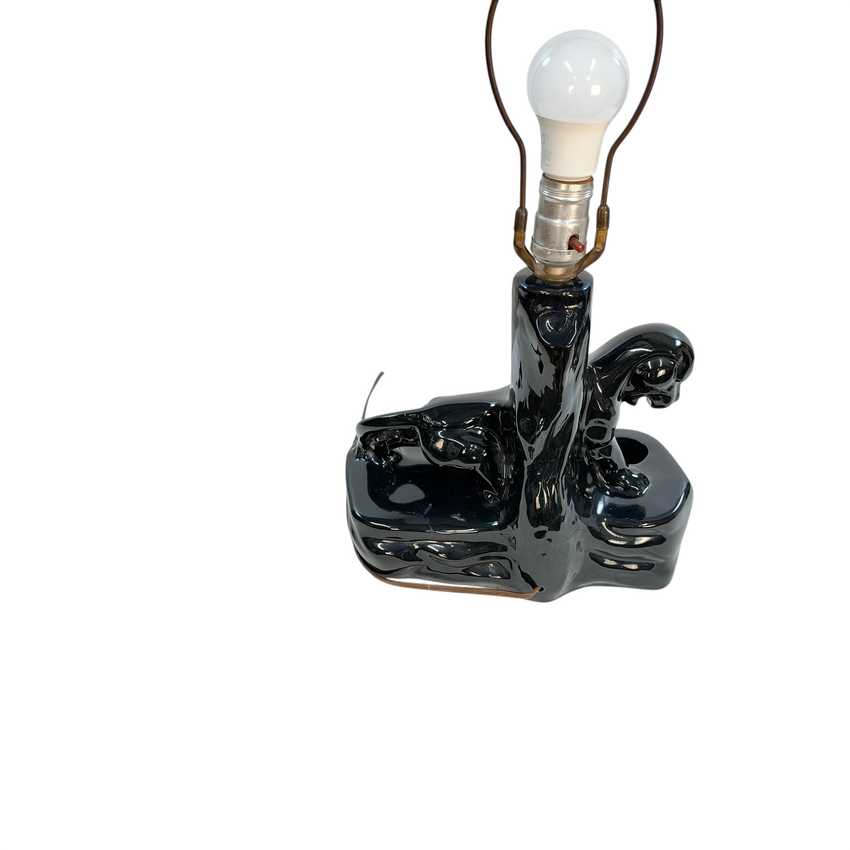 Vintage Black Ceramic Panther Lamp | Glossy Black Cat Table Lamp | Hollywood Regency Animal Lamp | Sculptural Vintage Lighting