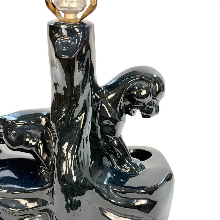 Vintage Black Ceramic Panther Lamp | Glossy Black Cat Table Lamp | Hollywood Regency Animal Lamp | Sculptural Vintage Lighting