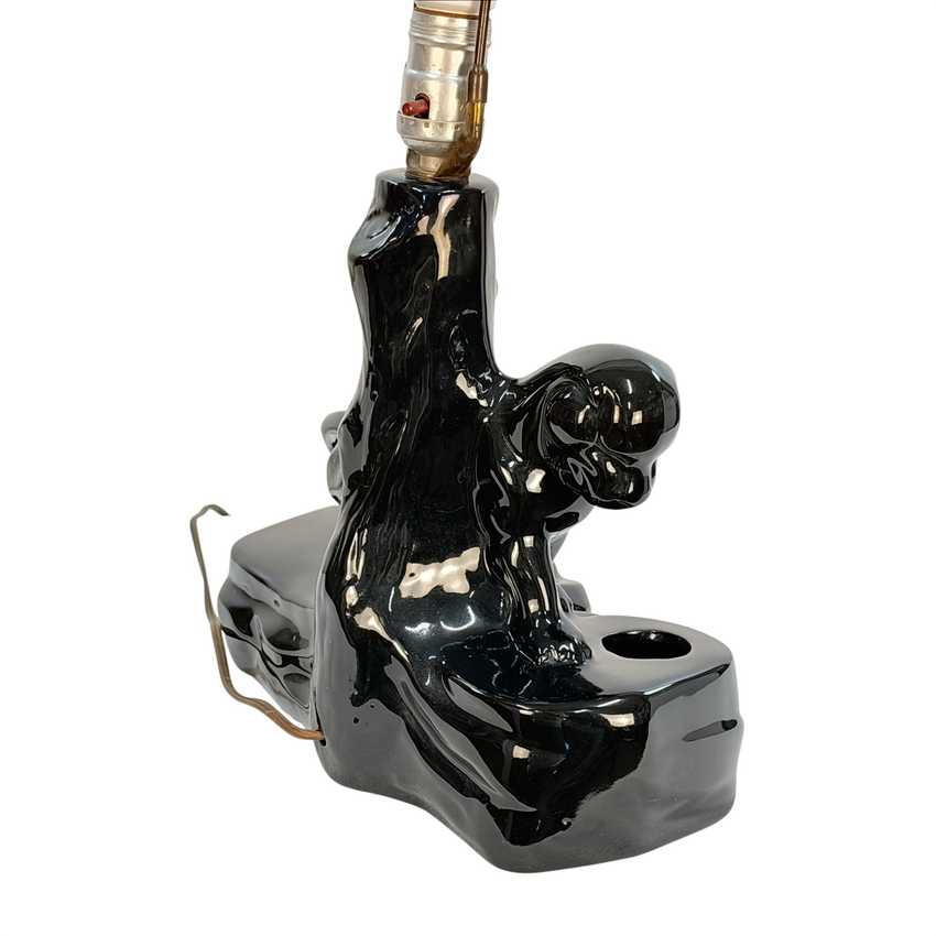 Vintage Black Ceramic Panther Lamp | Glossy Black Cat Table Lamp | Hollywood Regency Animal Lamp | Sculptural Vintage Lighting